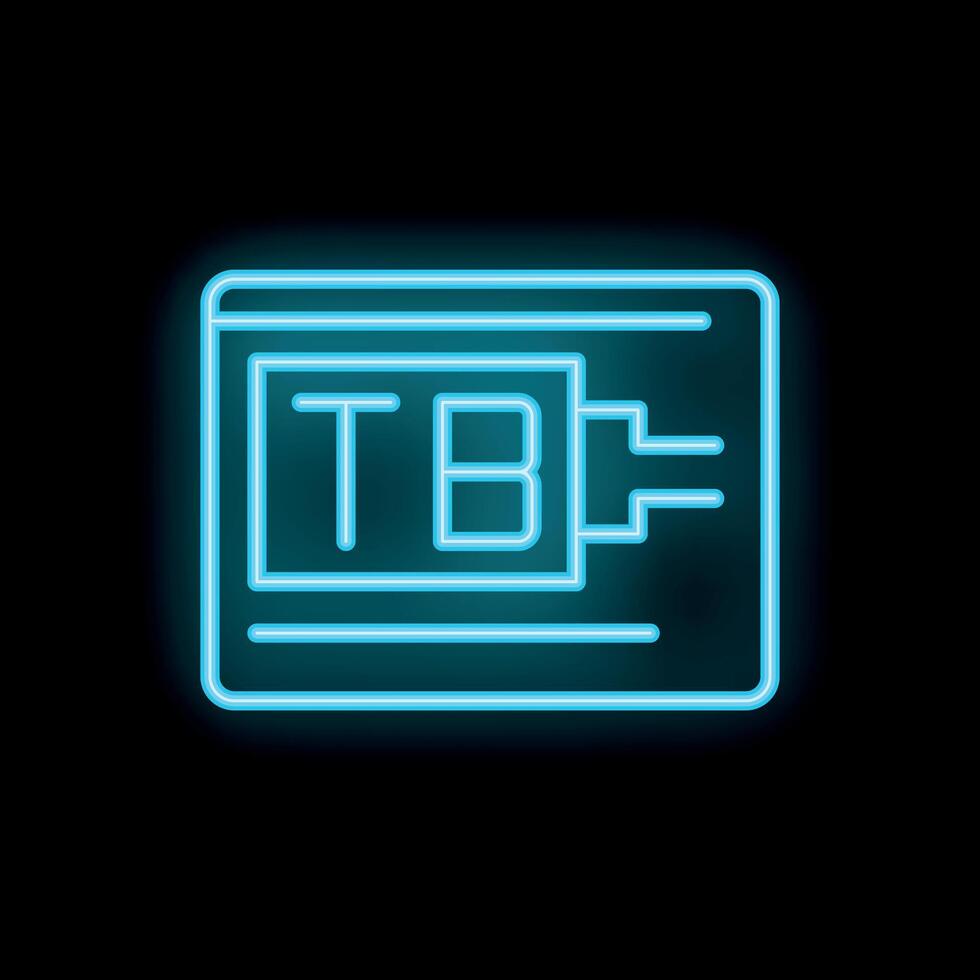 Neon icon of external hard drive flash drive showing data storage capacity vector