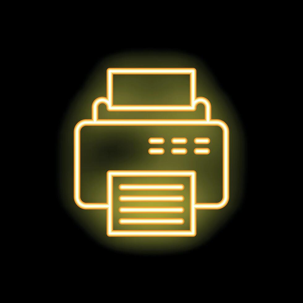Neon printer icon printing document on black background vector