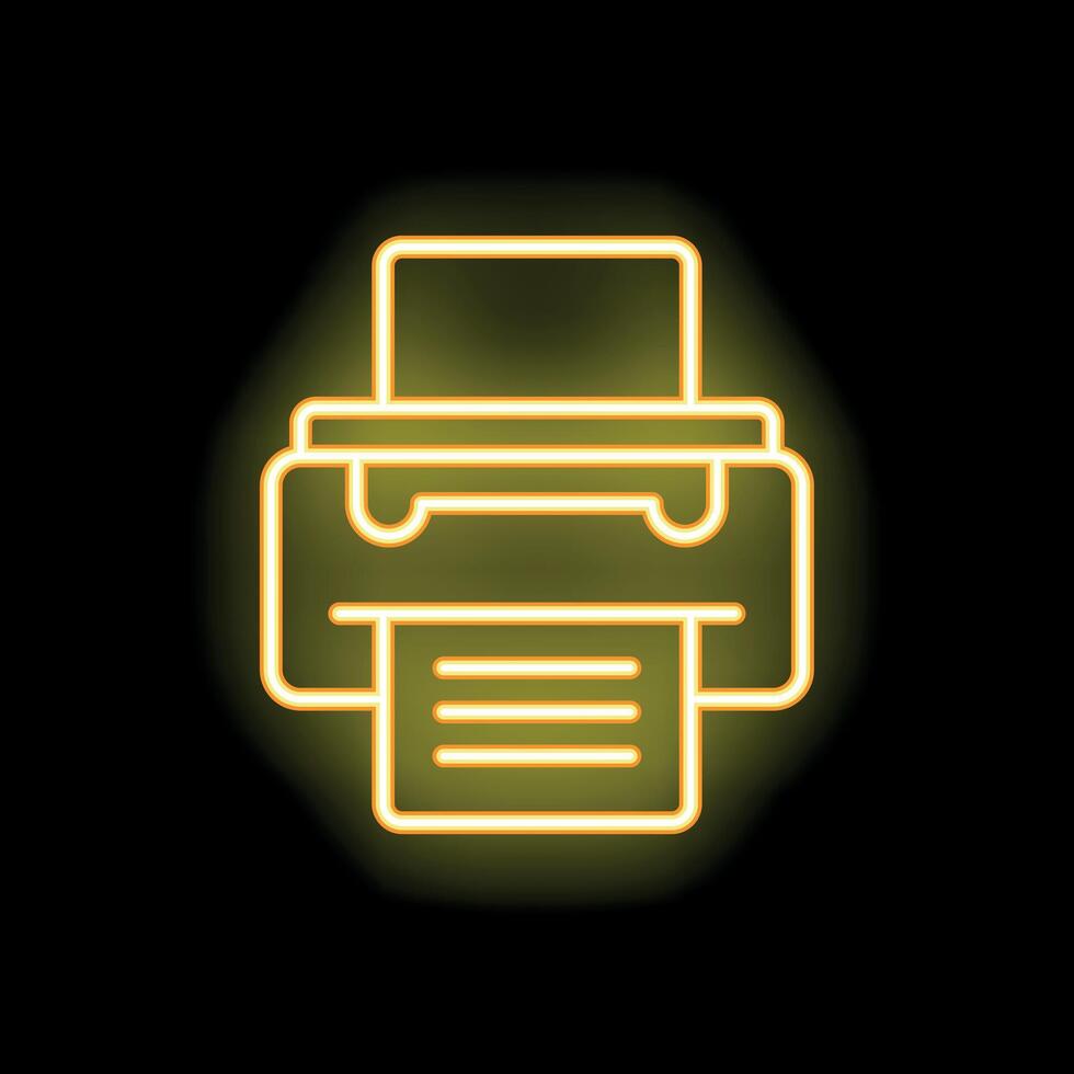 Neon printer icon printing document with yellow glow vector