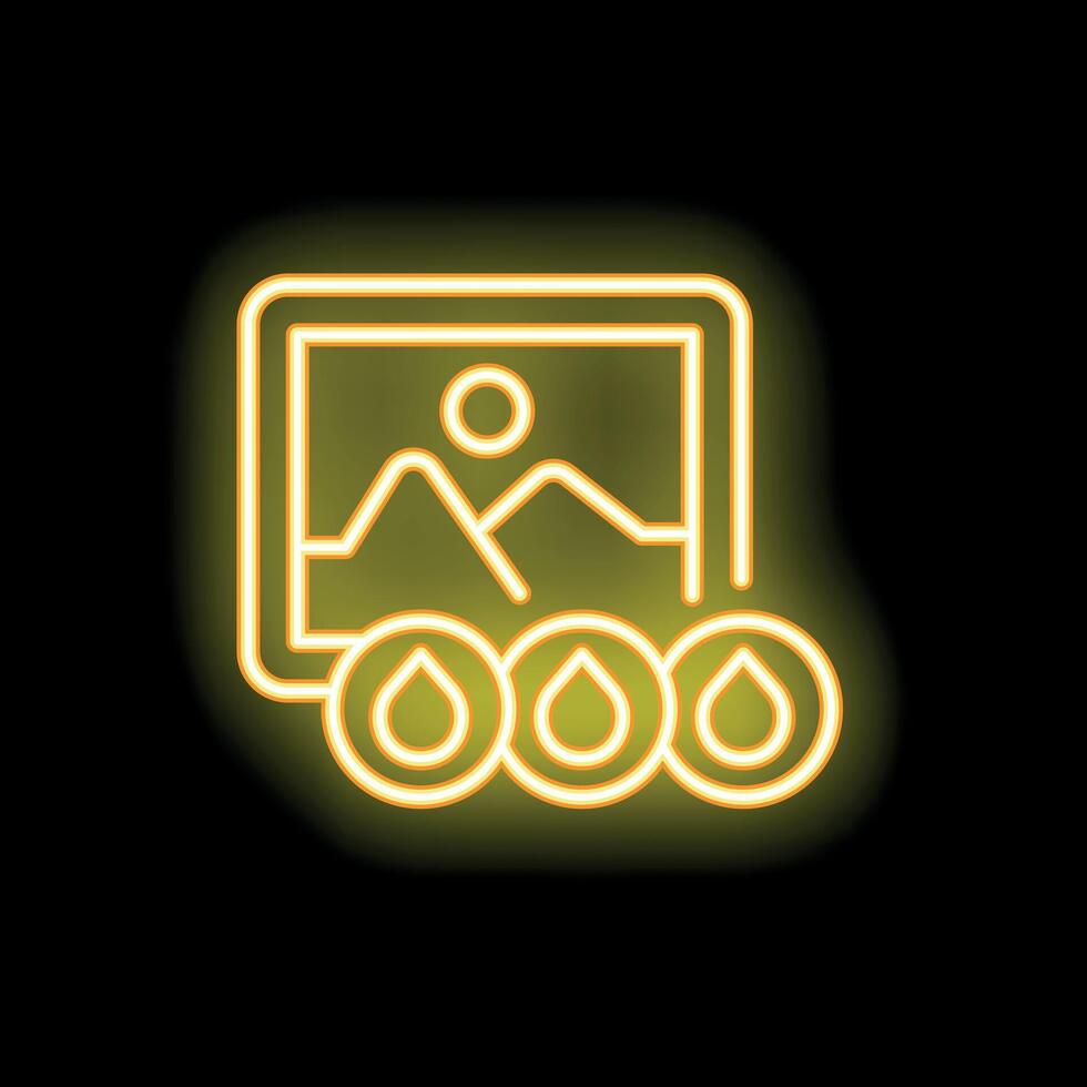 Neon yellow social media post icon with landscape photo getting three likes vector