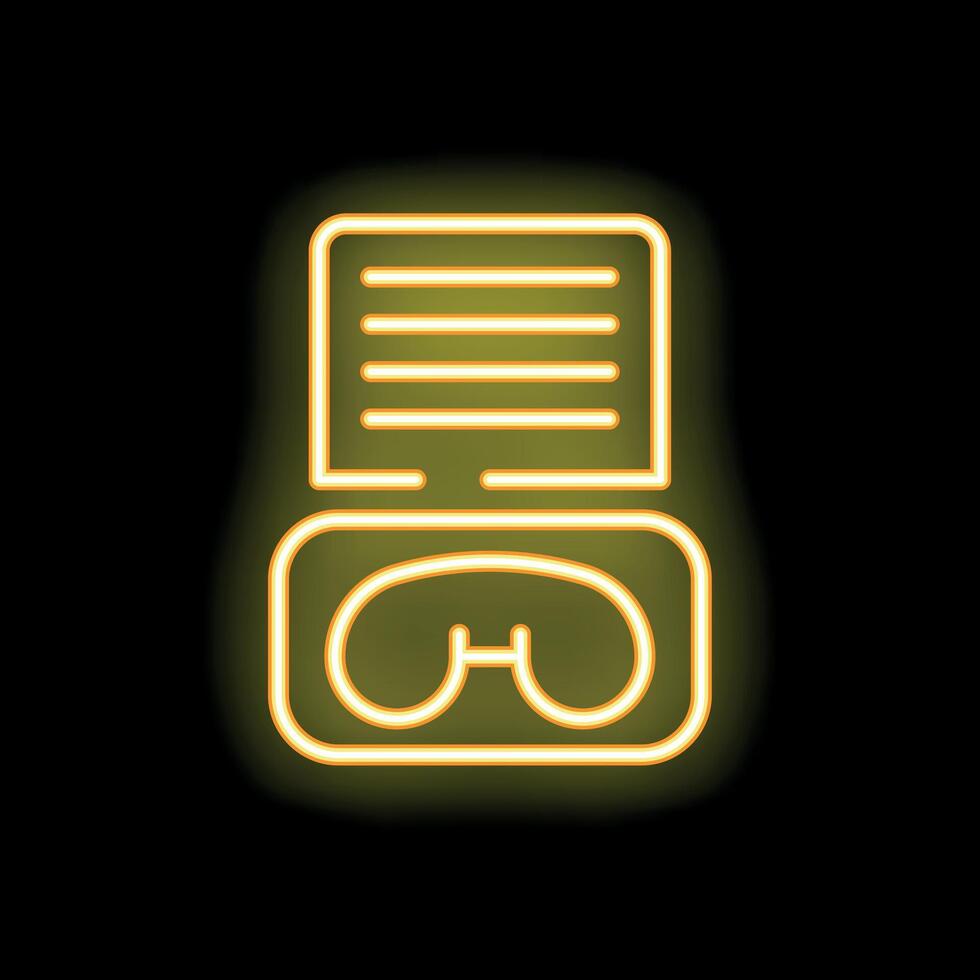 Neon icon of eyeglasses resting on open book representing reading and vision vector
