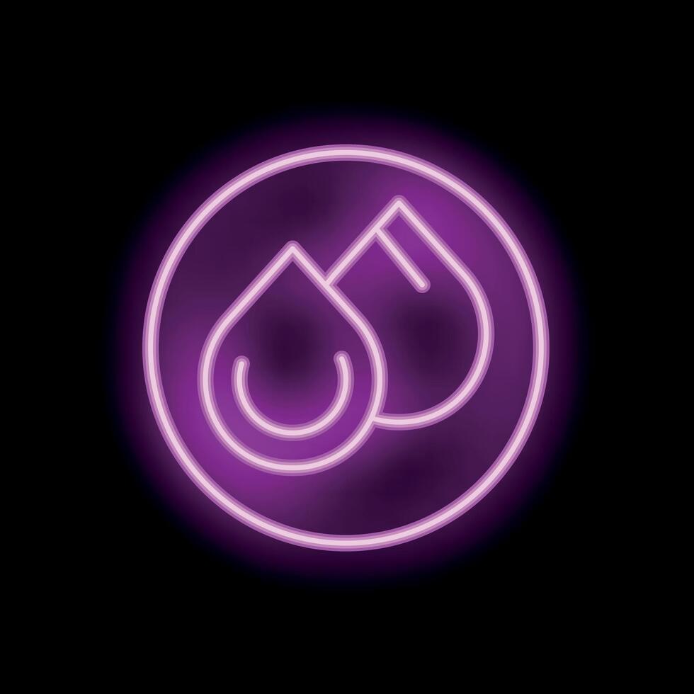 Neon water drop icon glowing in circle on dark background vector