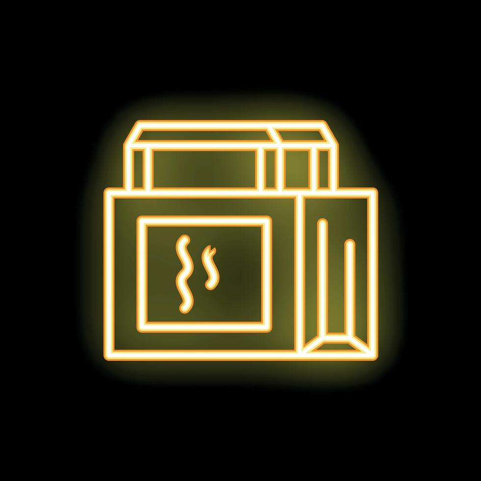 Yellow glowing neon line electronic cigarette icon isolated on black background vector