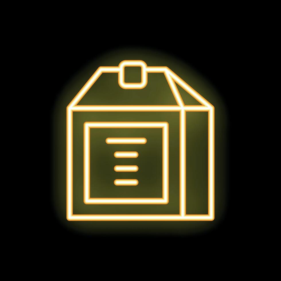 Yellow neon sign of a delivery box on a black background vector