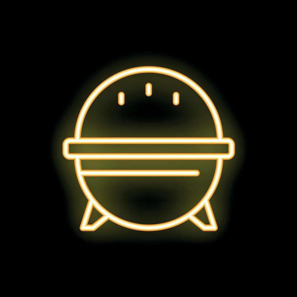 Yellow neon sign of a barbecue grill on black background vector