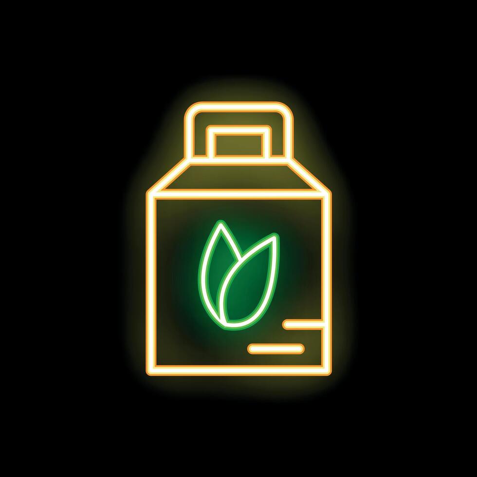 Glowing neon line eco food box icon isolated on black background. Organic slogan. illustration vector