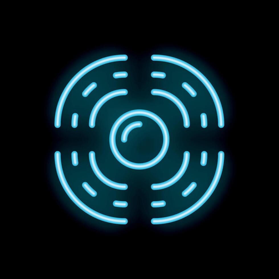Neon blue circle glowing with concentric rings on black background vector
