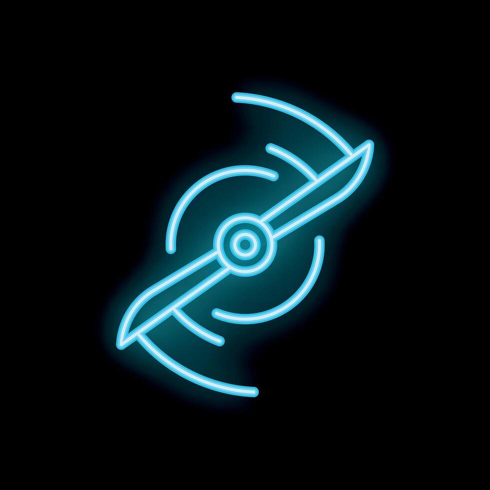 Neon sign of drone propeller spinning fast on black background vector