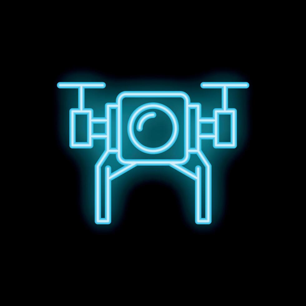Neon sign of drone with camera taking photos and videos vector