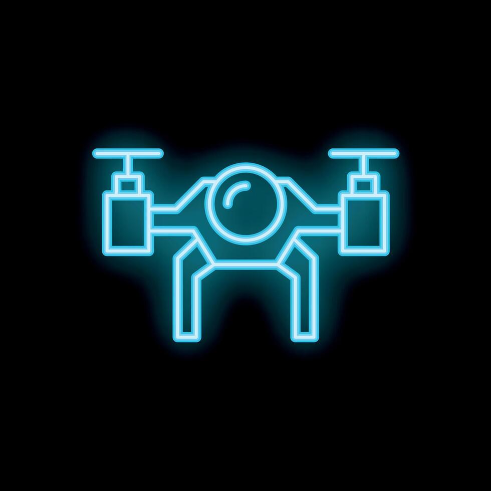 Blue neon sign of a drone flying on black background vector