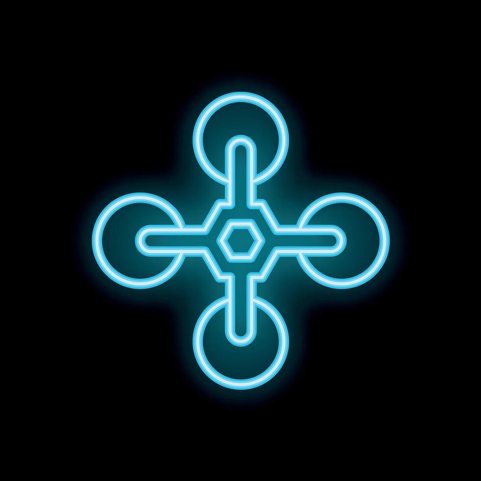 Neon blue blockchain technology concept symbol on black background vector