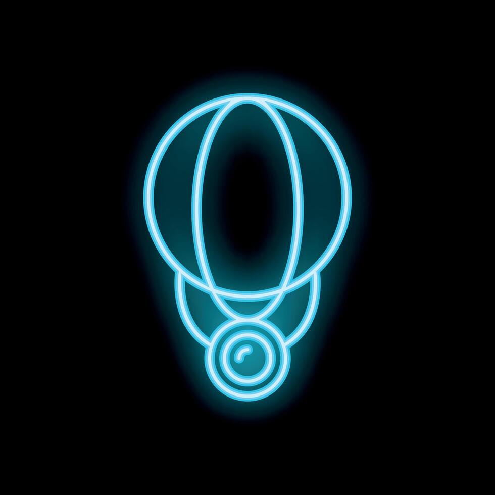 Blue neon sign shaped like air balloon pendant with round gemstone glowing in the dark vector