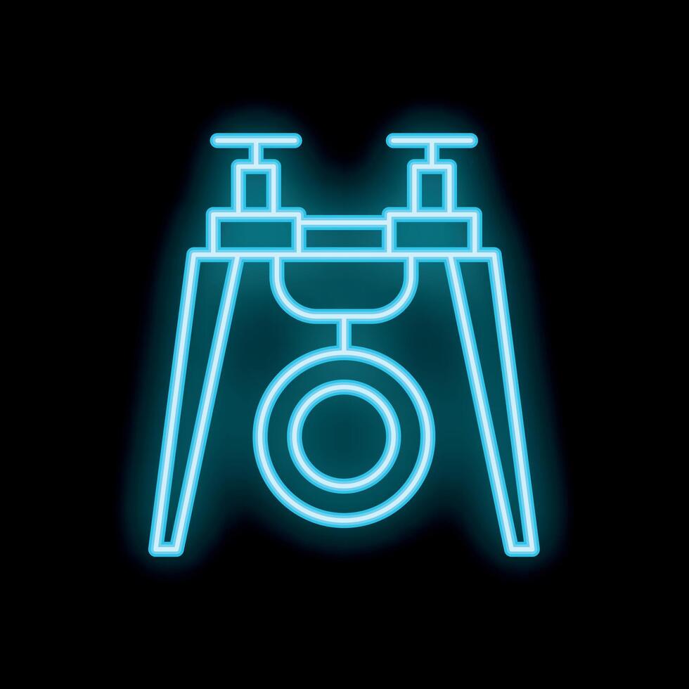 Neon sign of gas installation for camping with two burners on black background vector