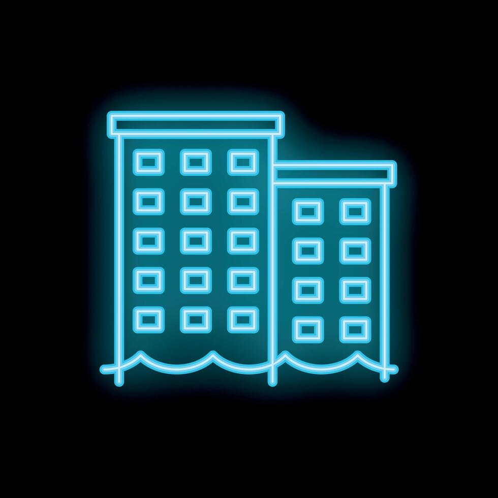 Neon style icon of buildings standing in rising water level vector