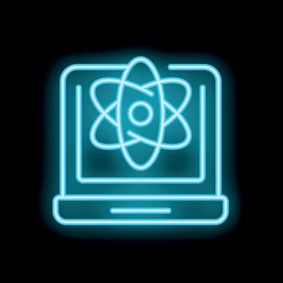 Neon icon of laptop showing atom structure representing online science education vector