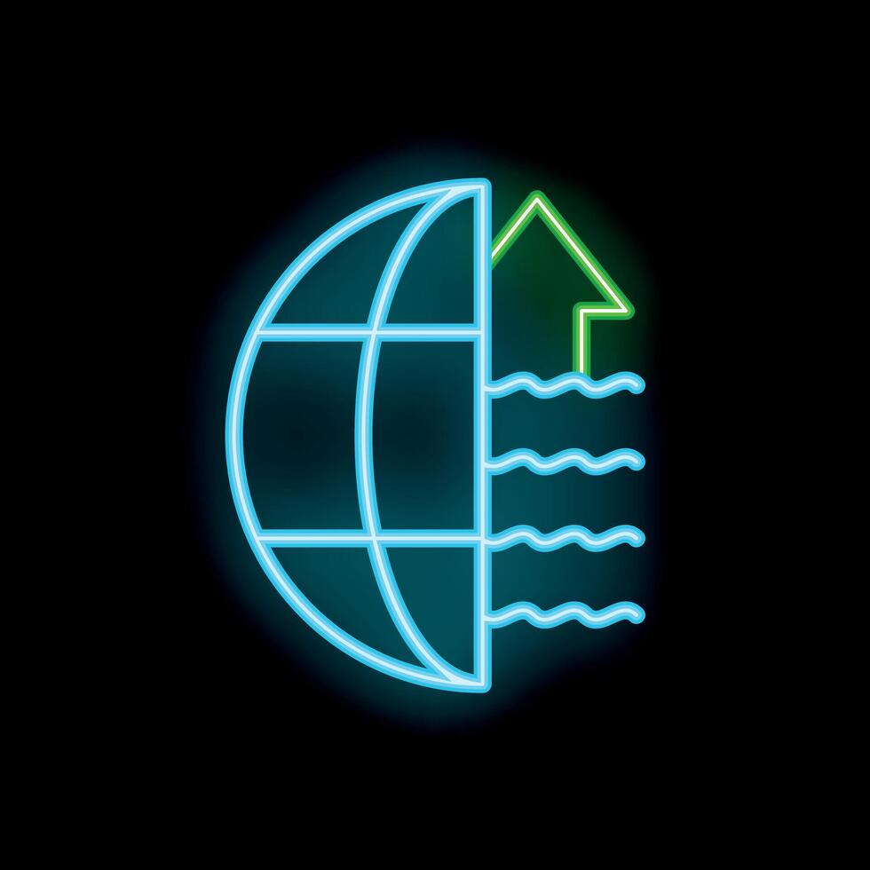 Neon icon of global warming showing rising sea levels vector
