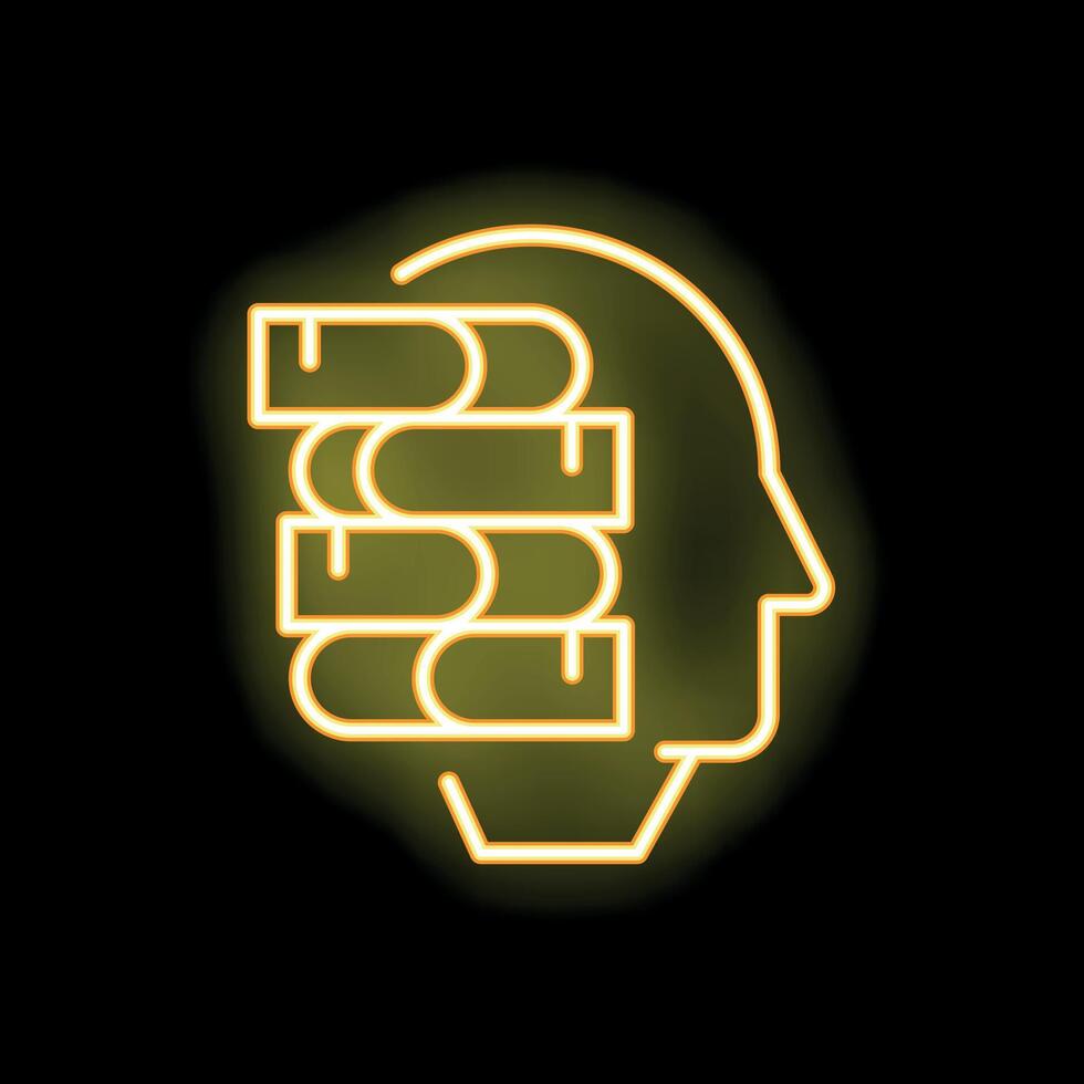 Neon sign representing a head with books inside symbolizing knowledge vector
