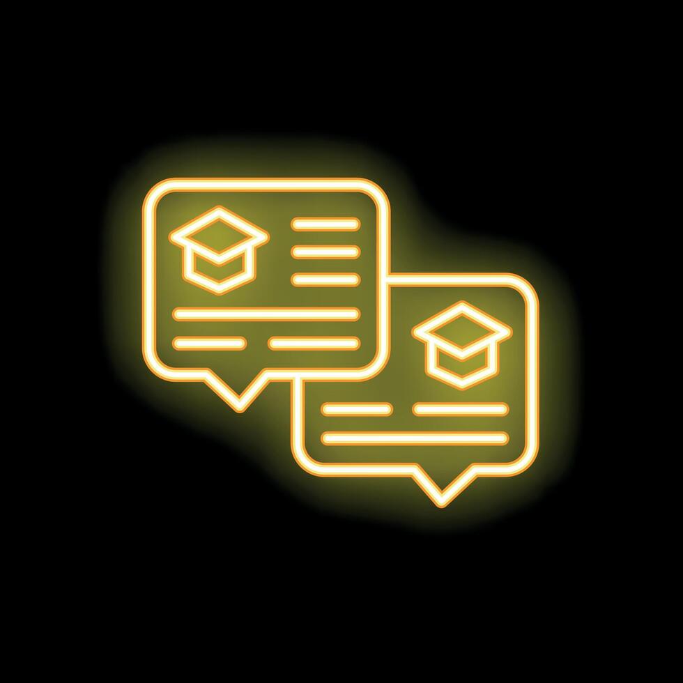 Neon icon of two speech bubbles containing graduation diploma representing online education forum vector