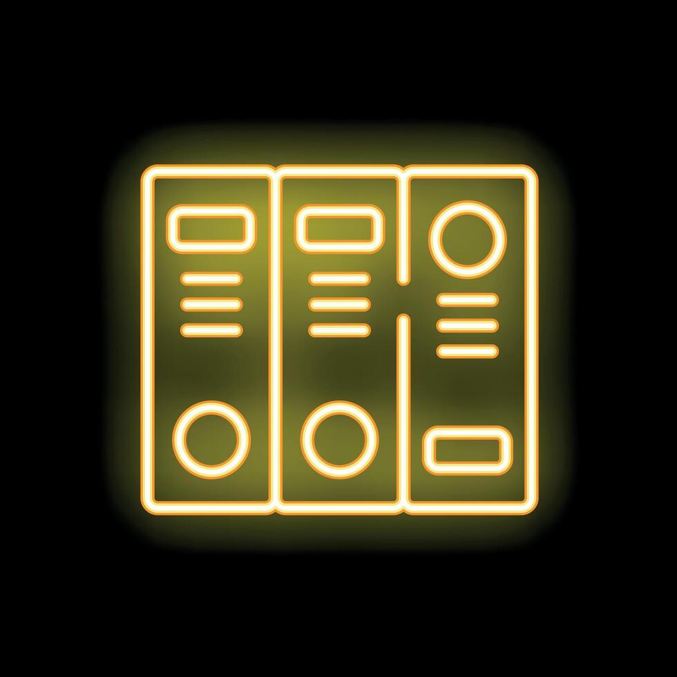 Neon yellow office files icon glowing on black background vector
