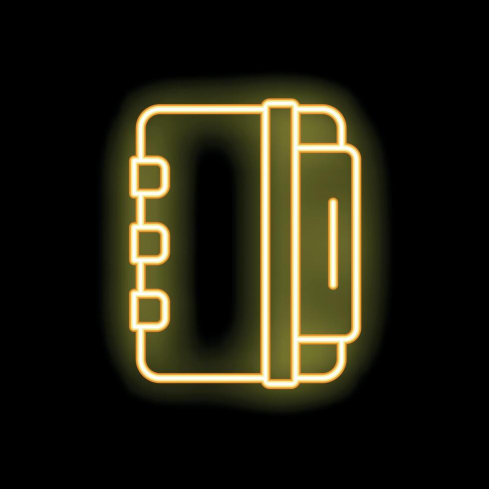 Yellow neon notebook icon glowing on black background vector