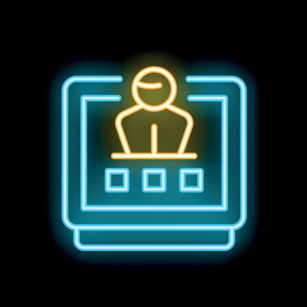 Neon icon of online user profile data on black background vector