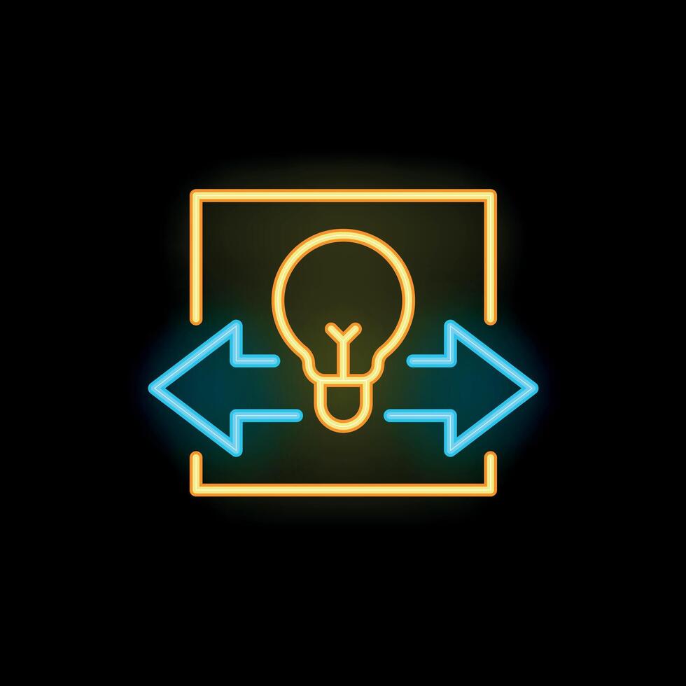 Neon icon of light bulb with arrows representing sharing of ideas vector