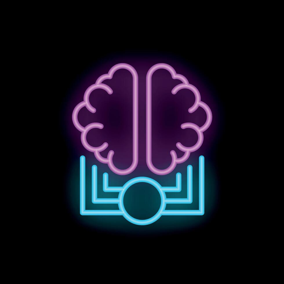 Neon brain connecting to computer chip symbolizing artificial intelligence vector