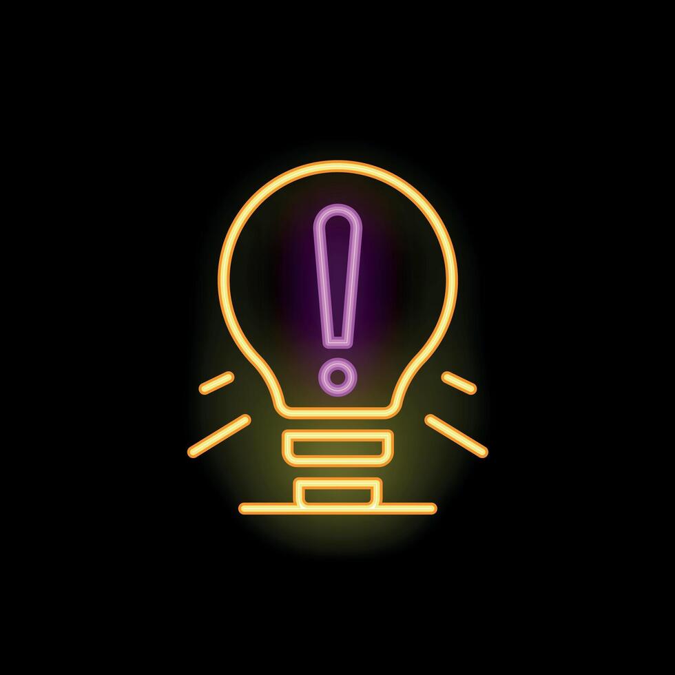 Neon lightbulb shining with exclamation point inside vector
