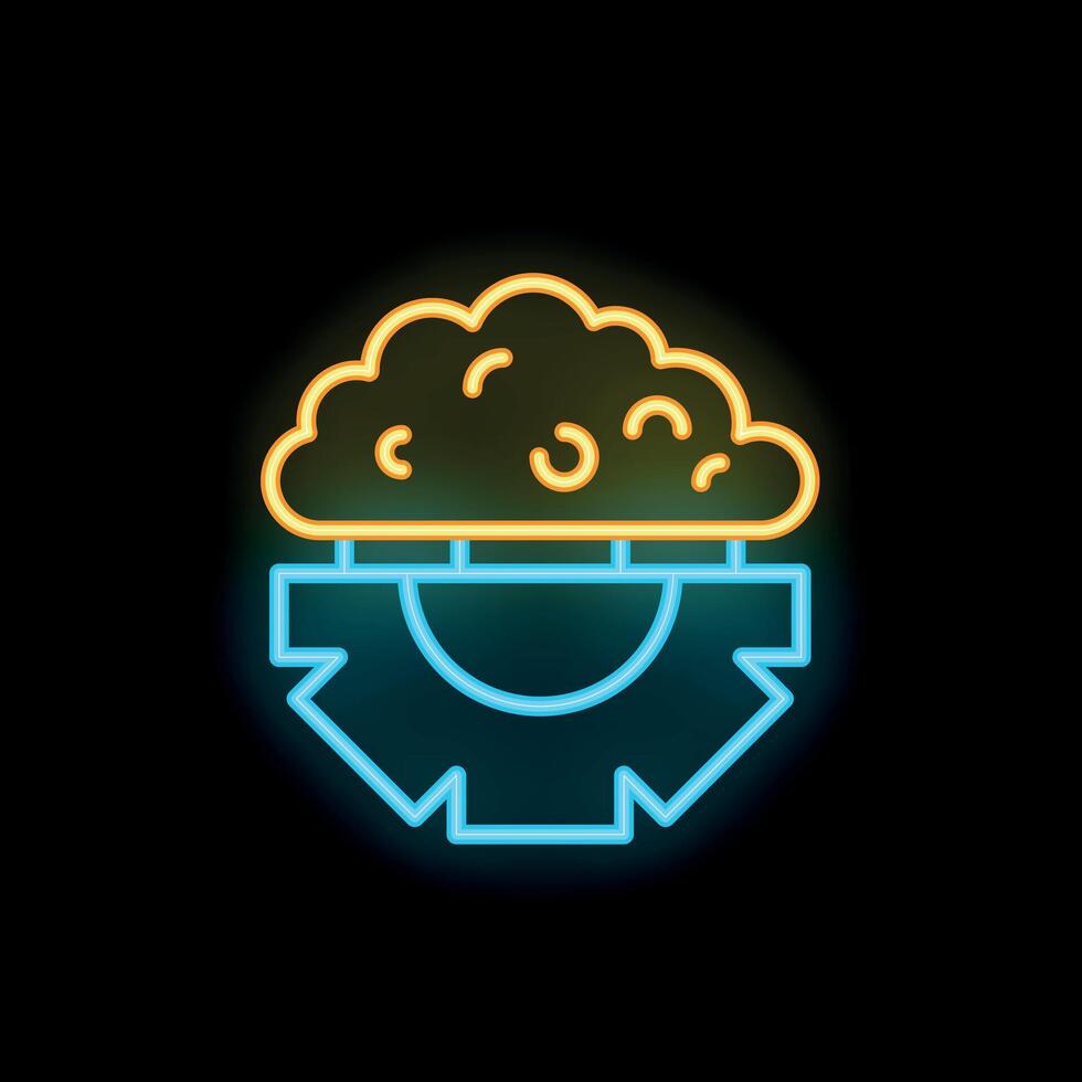 Neon style icon representing cloud computing connecting to gear vector
