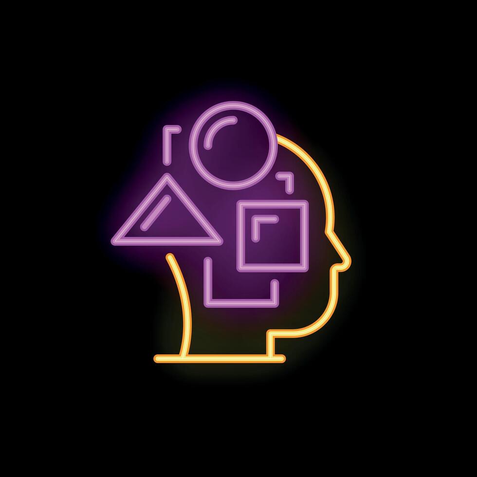 Neon style geometric shapes floating above human head profile vector