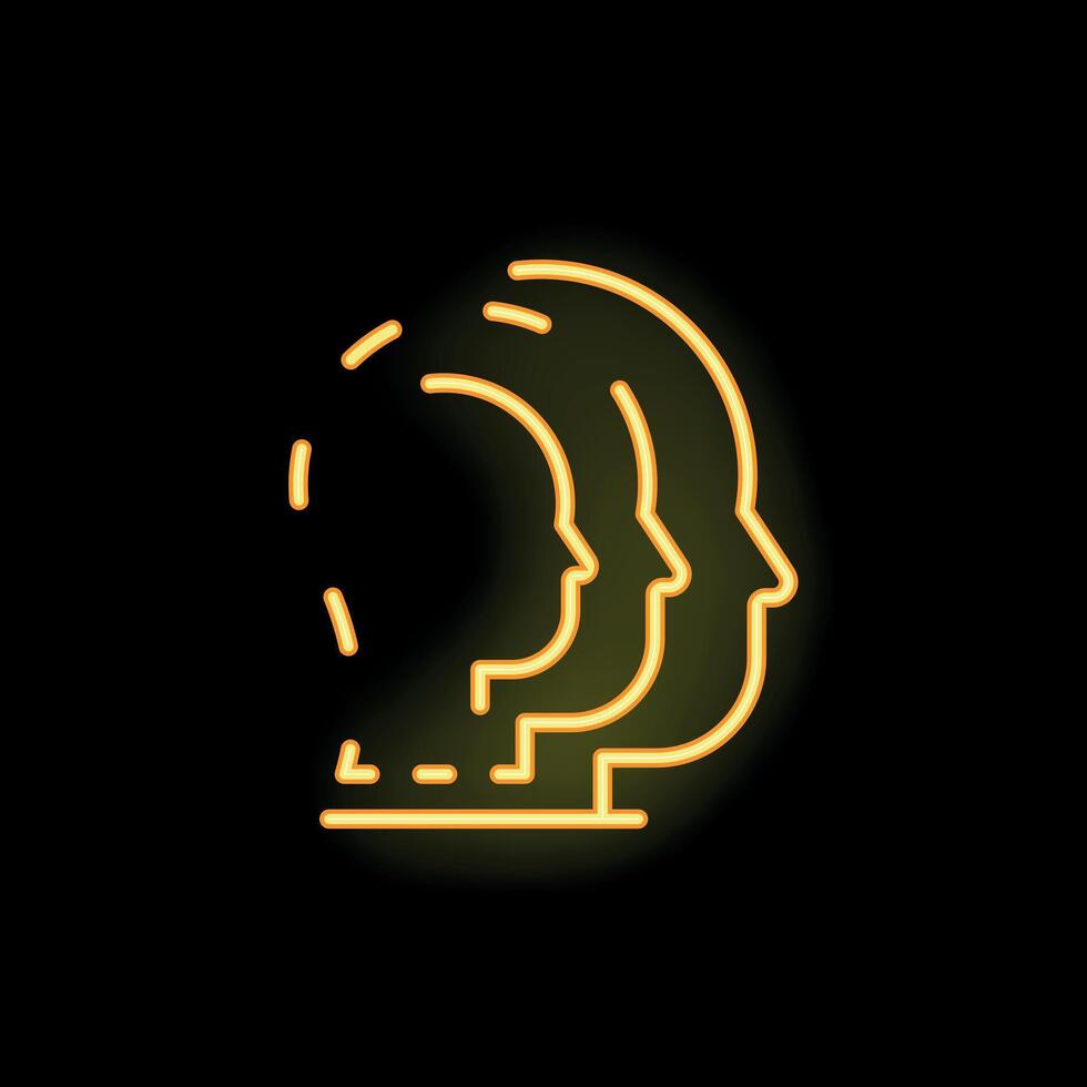Neon icon of three human heads representing artificial intelligence vector