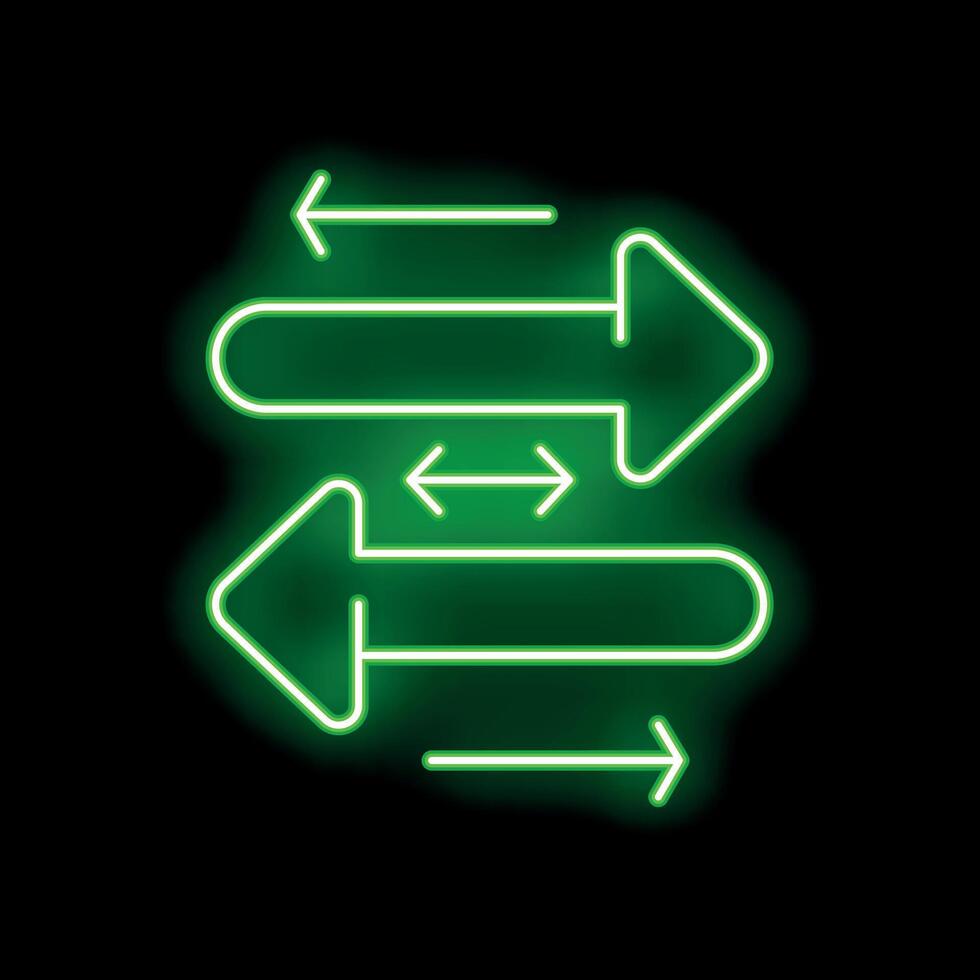 Neon green arrows pointing in different directions on black background vector