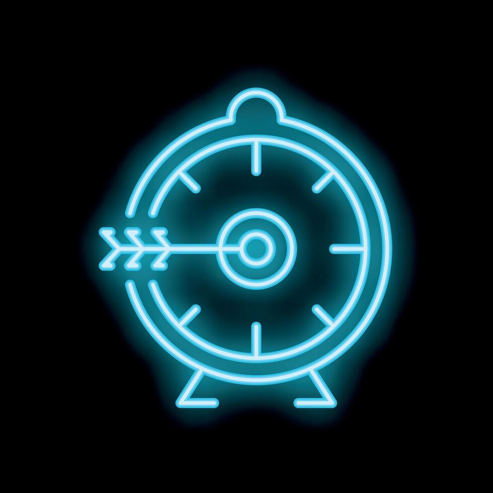 Neon sign representing hitting target with arrow on black background vector