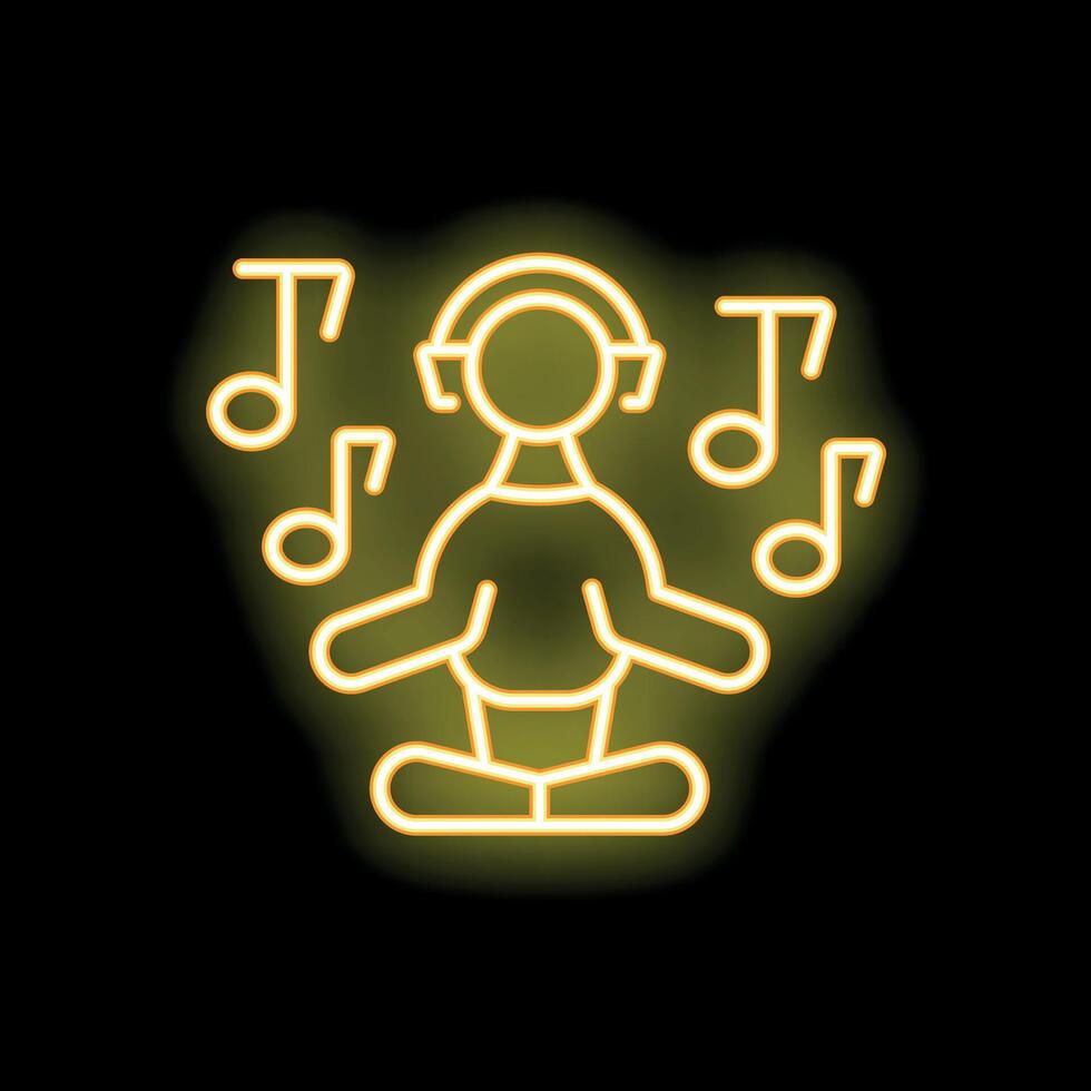 Person relaxing with music in headphones neon sign icon vector