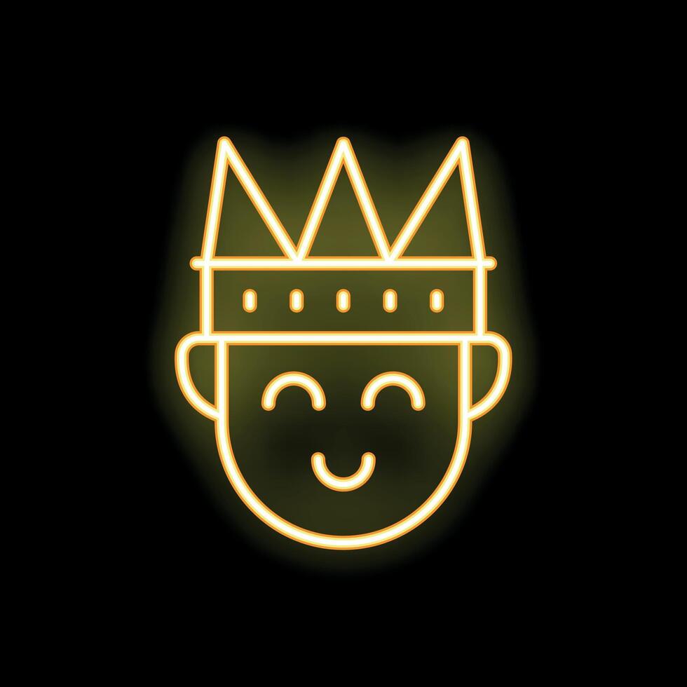 Neon sign board of a smiling face wearing a crown vector