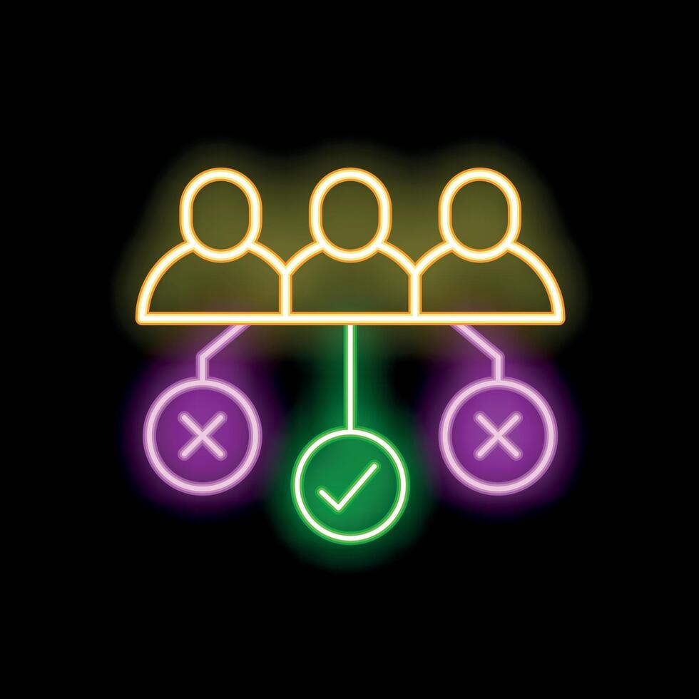 Neon icon of people choosing right answer in survey vector