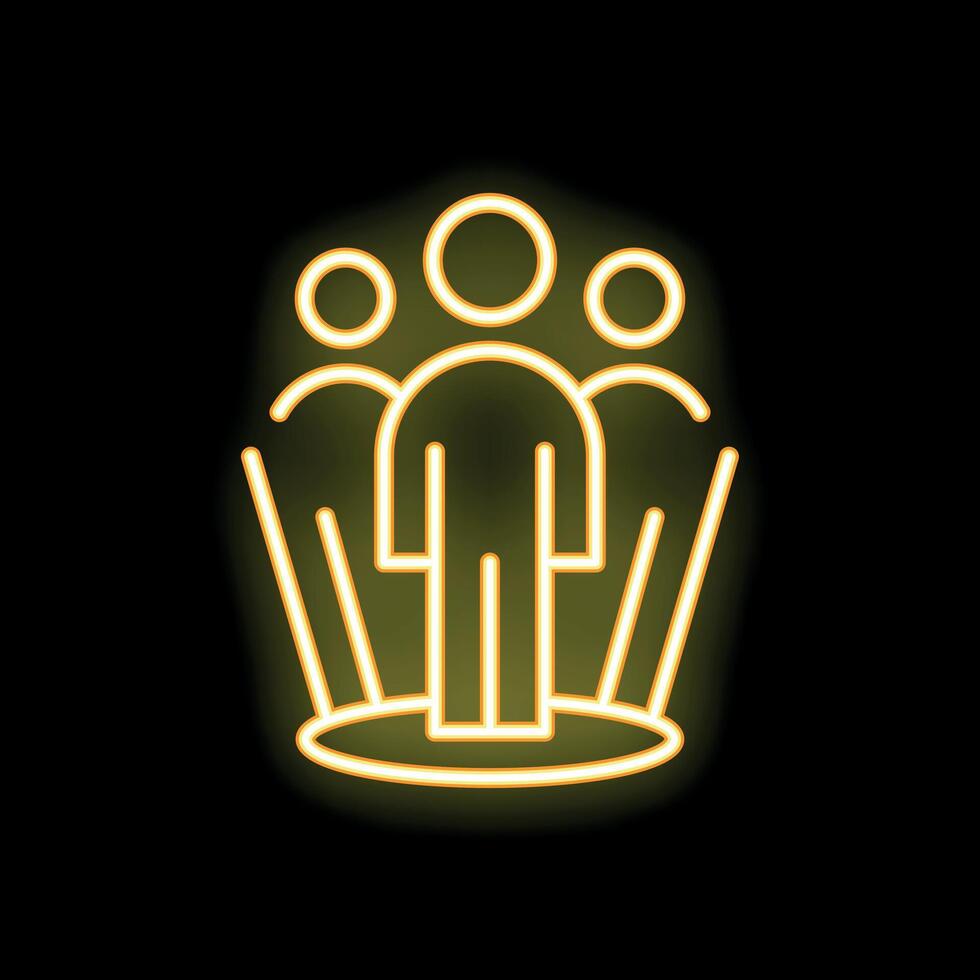 Neon icon of business people standing on a stage being illuminated by spotlights vector