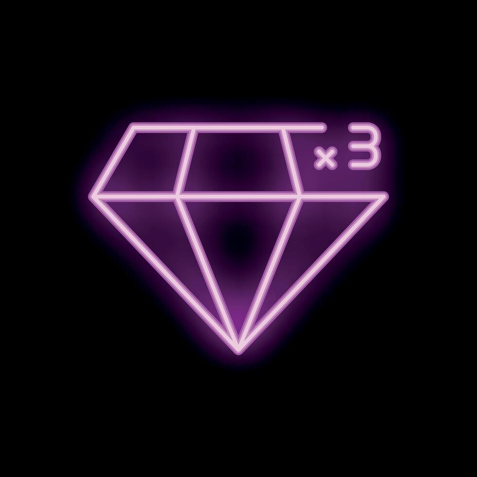 Pink neon diamond multiplying by three on black background vector