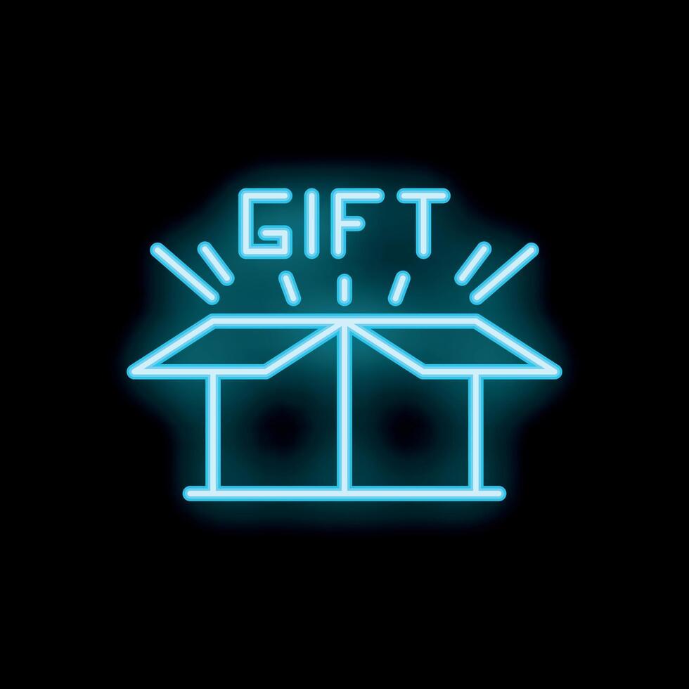 Neon gift box shining on black background vector