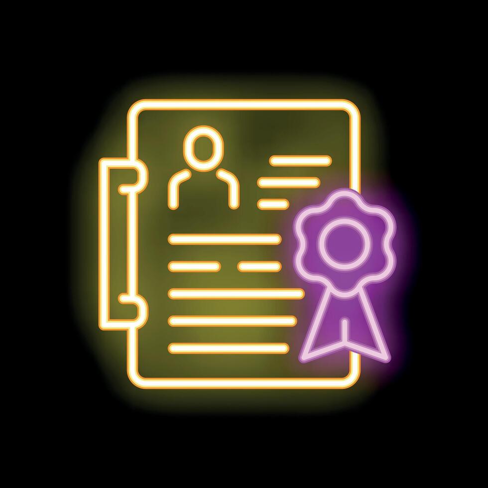 Neon icon of curriculum vitae with award symbol for best employee vector
