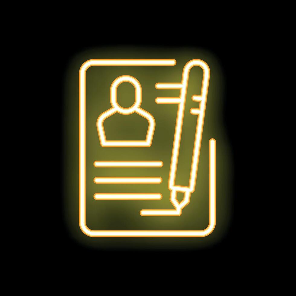 Neon yellow cv icon representing filling out a job application form vector
