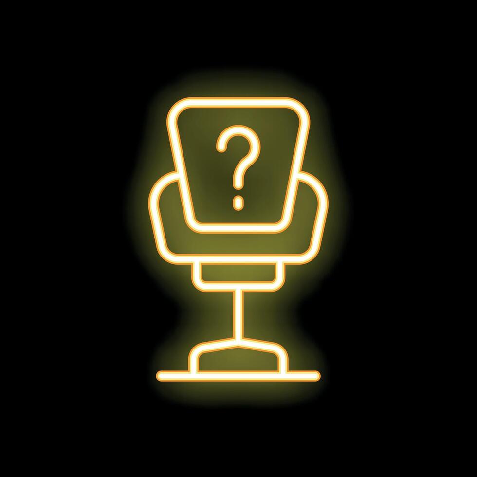 Neon icon of office chair with question mark symbolizing job interview vector