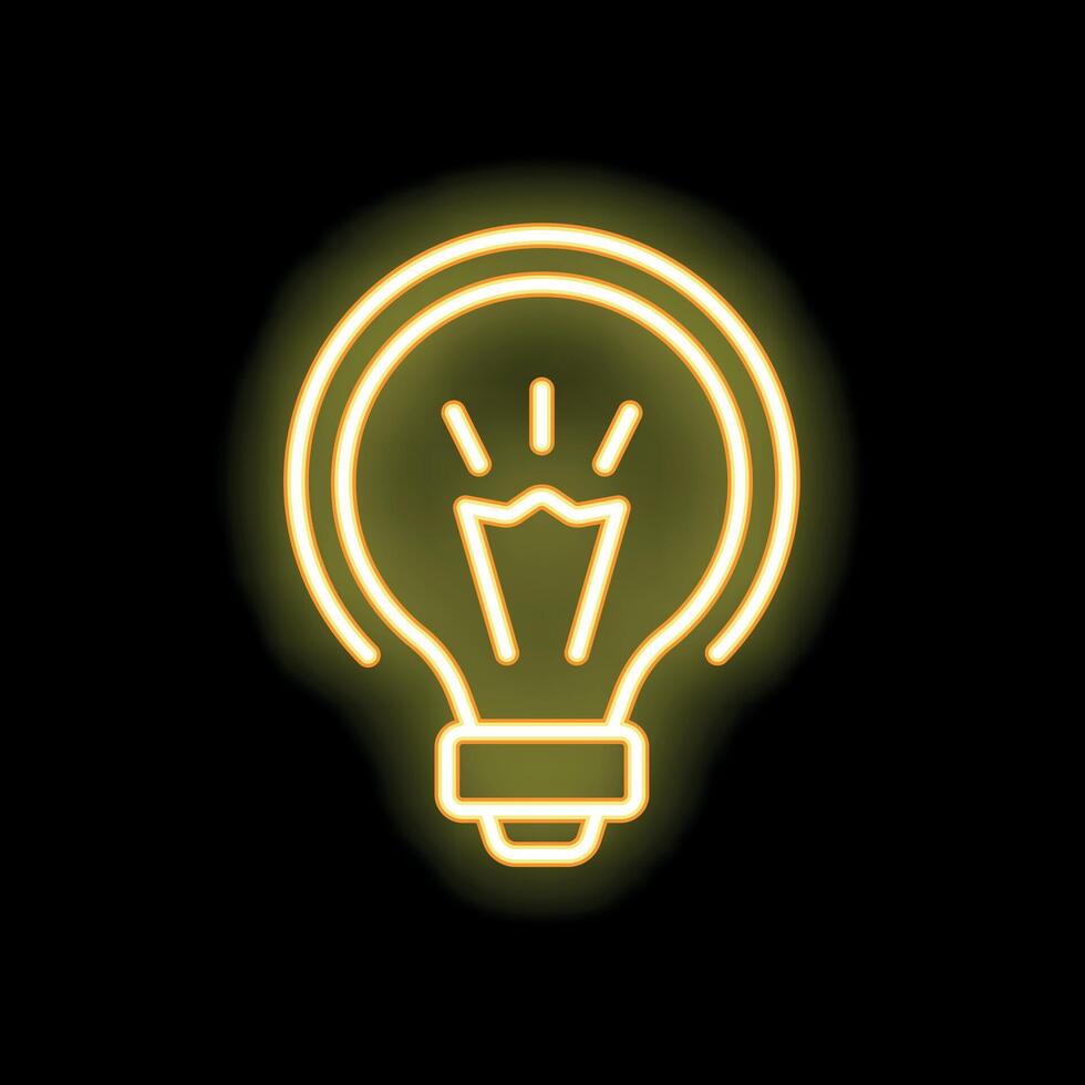 Yellow neon light bulb shining on black background vector
