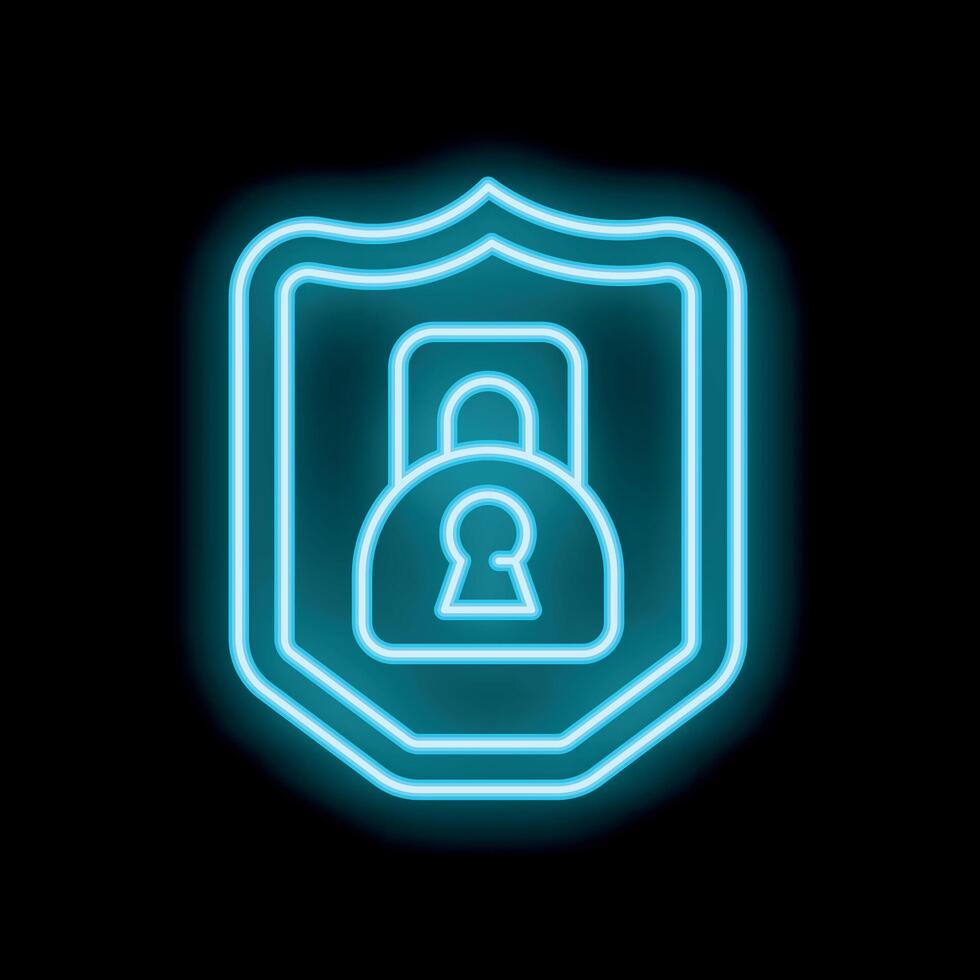 Neon padlock shield providing security and protection vector