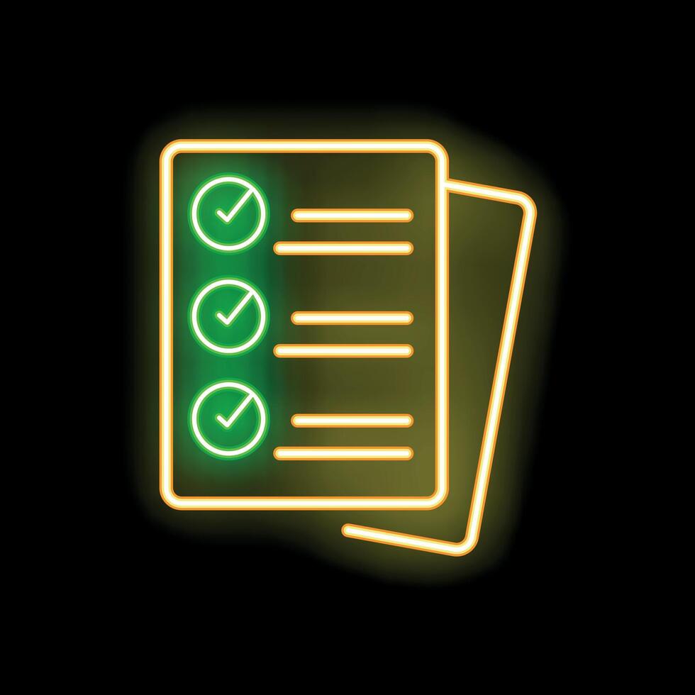 Neon glowing checklist icon on a black background vector