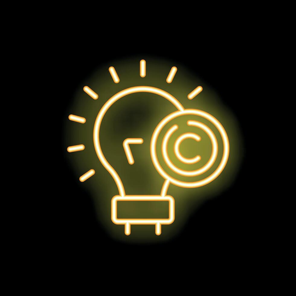 Neon yellow light bulb copyright symbol idea concept vector