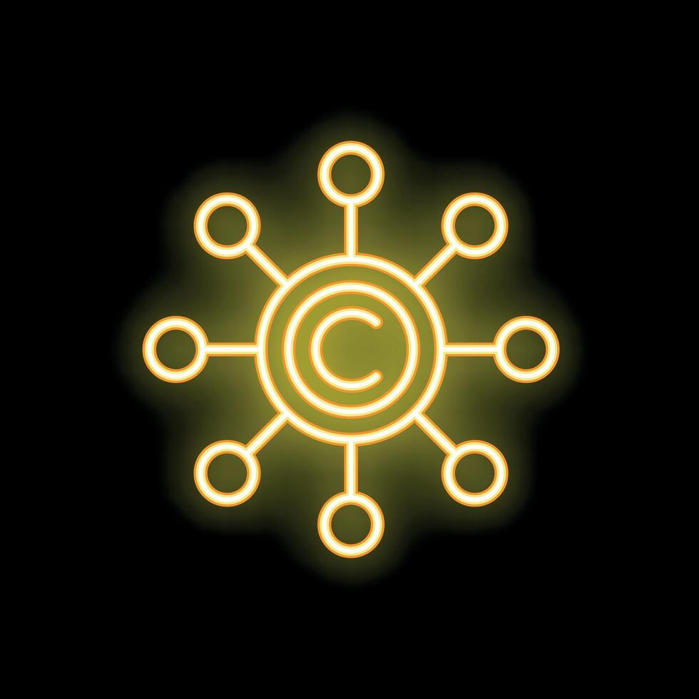Neon yellow copyright symbol spreading its influence in a network vector