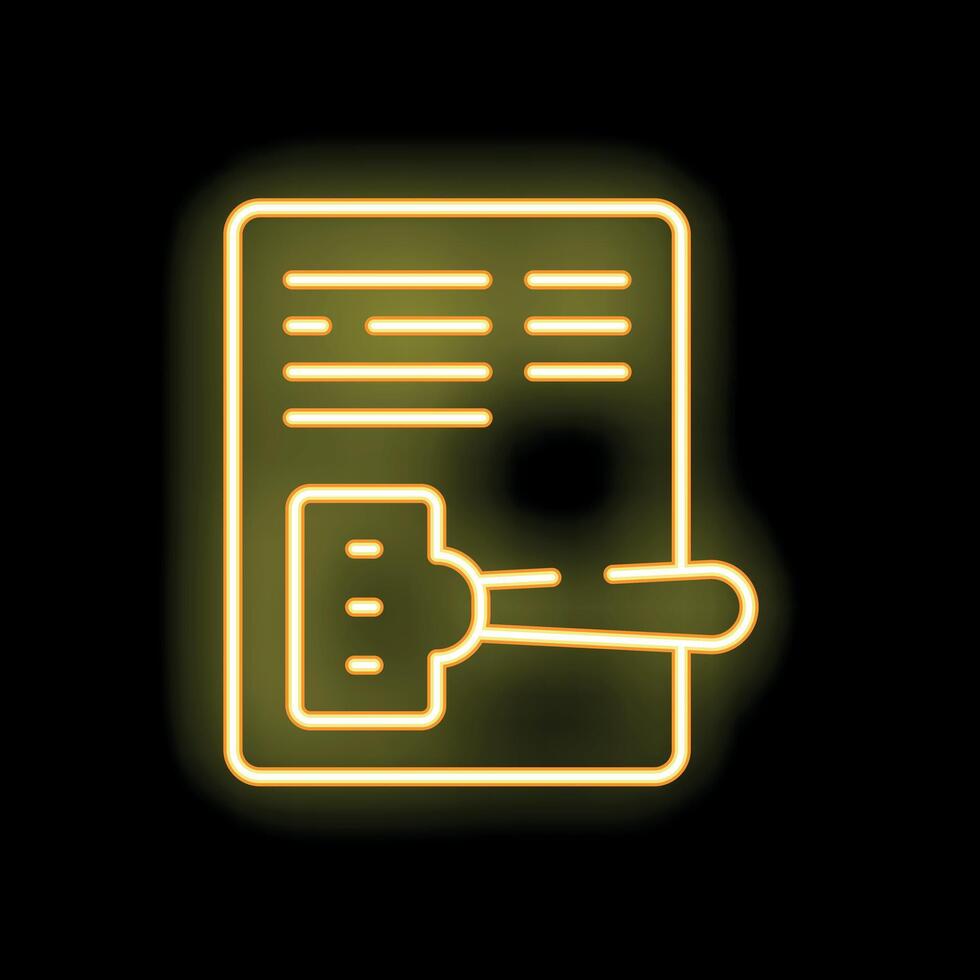 Neon sign representing a document being stamped with a rubber stamp vector