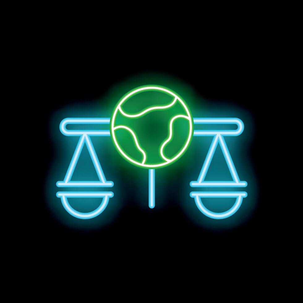 Neon icon of balance representing global equity and justice vector