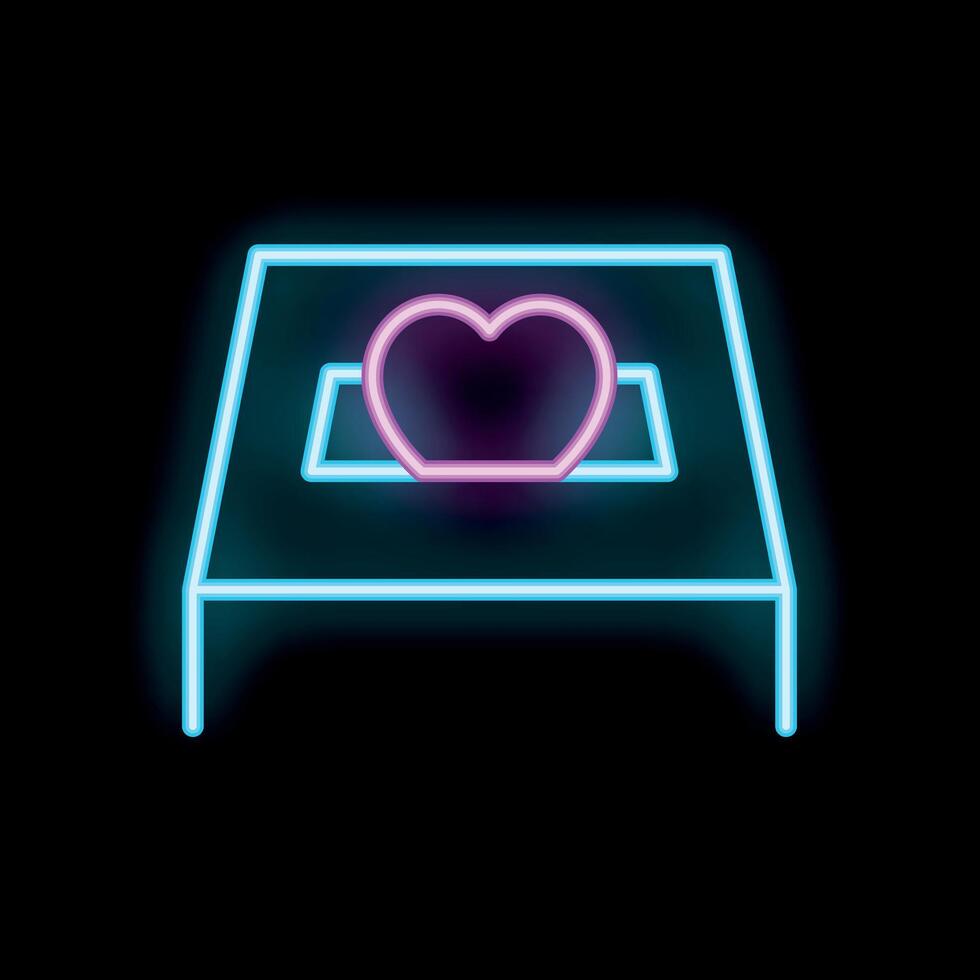 Neon sign charity donation with heart falling into box on black background vector